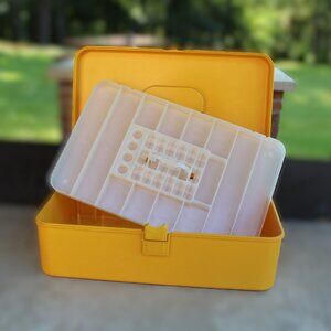 Vintage Wil-Hold Sewing Box – Mustard Yellow – Retro Craft Organizer